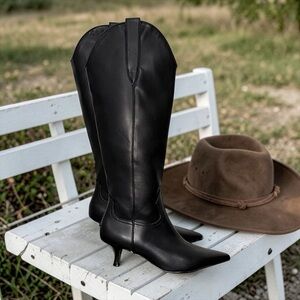 Steven New York NWOB BRITT Black Vegan Leather Western Tall Heeled Boot 5.5